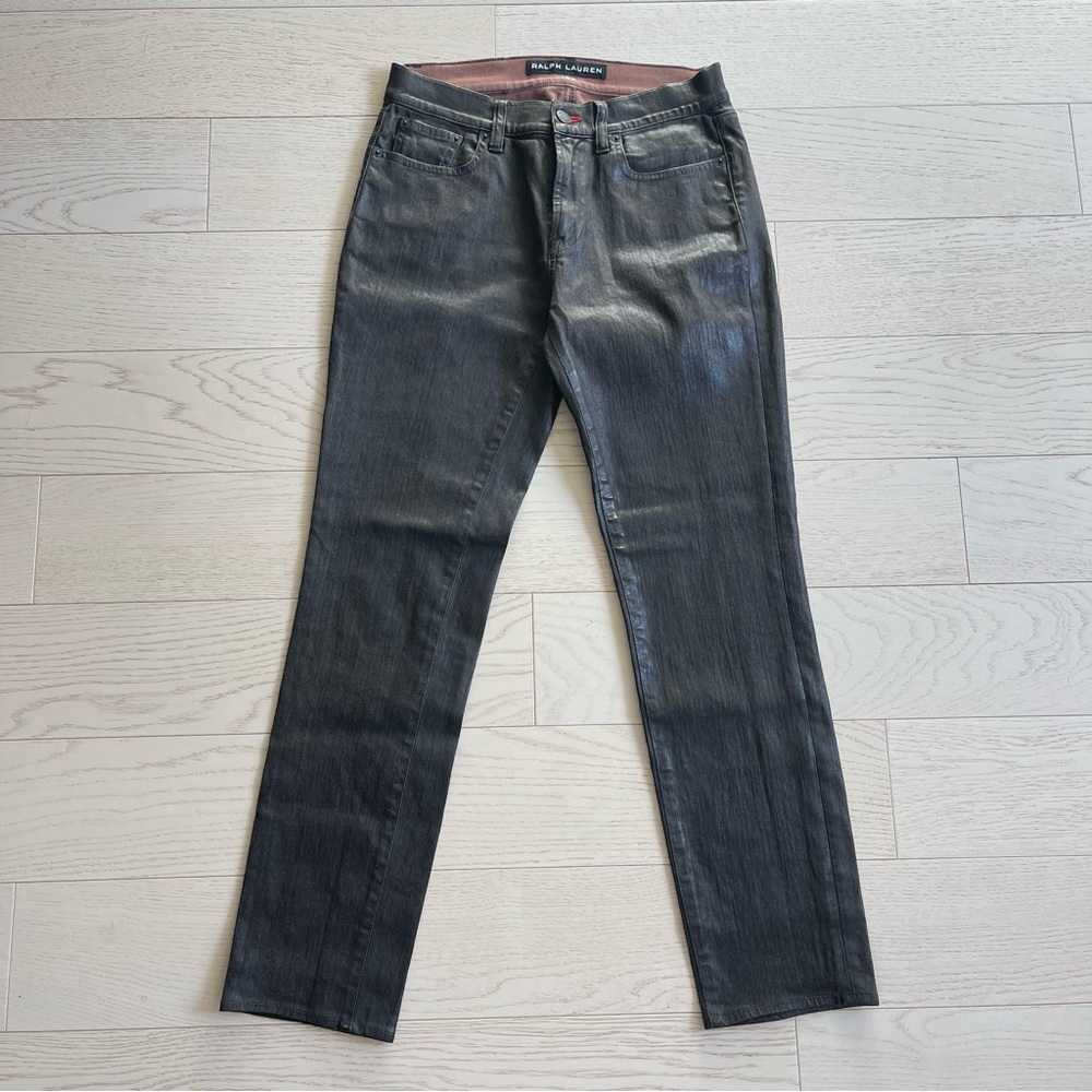 Ralph Lauren Black Label 105 Slim Cigarette Waxed Coated Denim Jeans Pants Sz 29